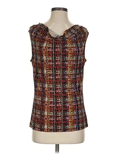 Pre-owned Black Label By Evan Picone Tank Top Brown Tweed Pattern Strapless Neckline Tops