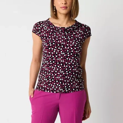 Black Label By Evan Picone Womens Cowl Neck Short Sleeve Blouse In Black