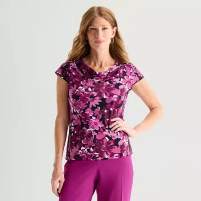 Black Label By Evan Picone Womens Cowl Neck Short Sleeve Blouse In Pink