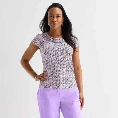 Black Label By Evan Picone Womens Cowl Neck Short Sleeve Blouse In Purple