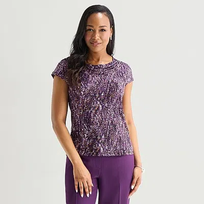 Black Label By Evan Picone Womens Cowl Neck Short Sleeve Blouse In Purple