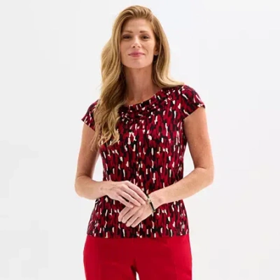 Black Label By Evan Picone Womens Cowl Neck Short Sleeve Blouse In Red