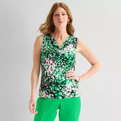 Black Label By Evan Picone Womens Cowl Neck Sleeveless Blouse In Green
