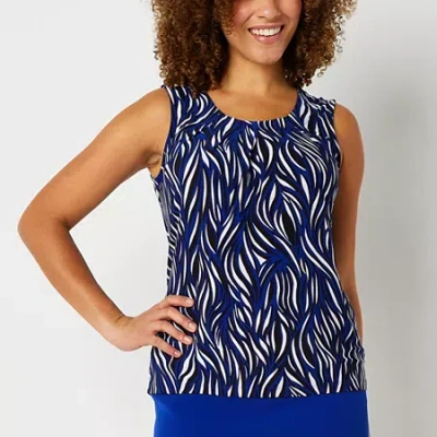 Black Label By Evan Picone Womens Crew Neck Sleeveless Blouse In Blue