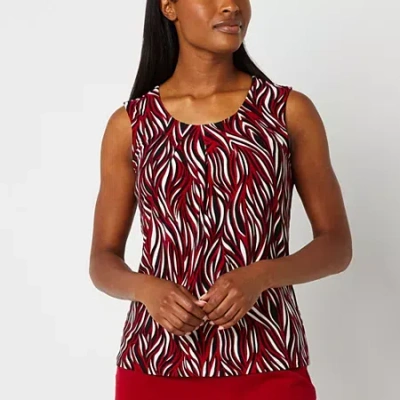 Black Label By Evan Picone Womens Crew Neck Sleeveless Blouse In Red