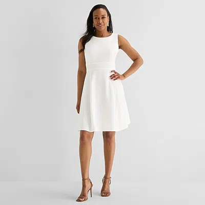 Black Label By Evan Picone Womens Crew Neck Sleeveless Fit + Flare Dress In White