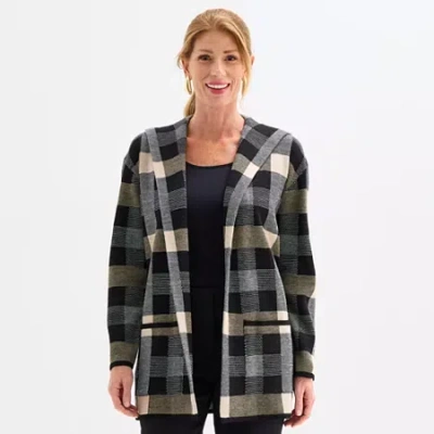 Black Label By Evan Picone Womens Hooded Long Sleeve Open Front Cardigan In Sand