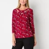 Black Label By Evan Picone Womens Keyhole Neck 3/4 Sleeve Blouse In Red