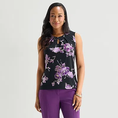 Black Label By Evan Picone Womens Keyhole Neck Sleeveless Blouse In Black