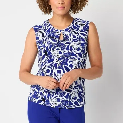 Black Label By Evan Picone Womens Keyhole Neck Sleeveless Blouse In Blue