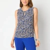Black Label By Evan Picone Womens Keyhole Neck Sleeveless Blouse In Blue