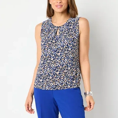 Black Label By Evan Picone Womens Keyhole Neck Sleeveless Blouse In Blue
