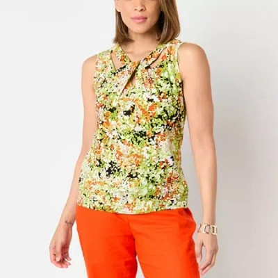 Black Label By Evan Picone Womens Keyhole Neck Sleeveless Blouse In Green