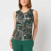 Black Label By Evan Picone Womens Keyhole Neck Sleeveless Blouse In Green