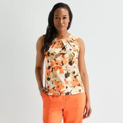 Black Label By Evan Picone Womens Keyhole Neck Sleeveless Blouse In Orange
