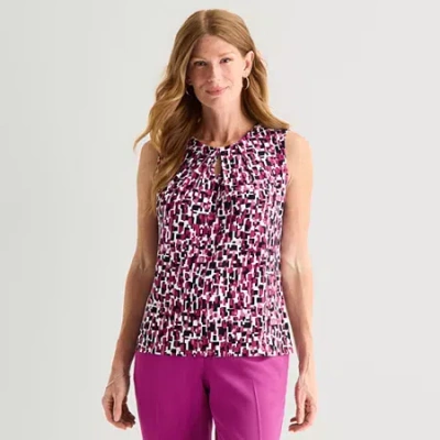 Black Label By Evan Picone Womens Keyhole Neck Sleeveless Blouse In Pink