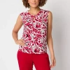 Black Label By Evan Picone Womens Keyhole Neck Sleeveless Blouse In Red