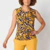 Black Label By Evan Picone Womens Keyhole Neck Sleeveless Blouse In Yellow