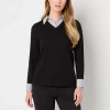 Black Label By Evan Picone Womens Long Sleeve Blouse In Black