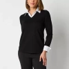 Black Label By Evan Picone Womens Long Sleeve Blouse In Black