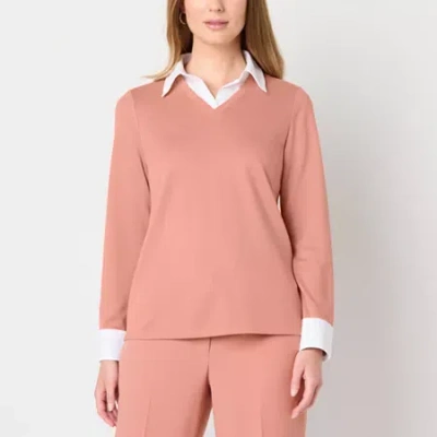 Black Label By Evan Picone Womens Long Sleeve Blouse In Pink