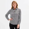 Black Label By Evan Picone Womens Long Sleeve Satin Blouse In Black