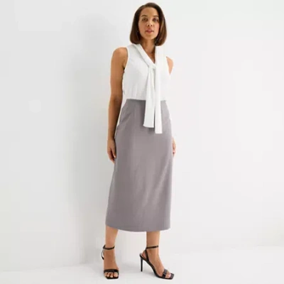 Black Label By Evan Picone Womens Long Suit Skirt In Gray