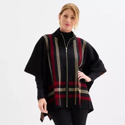 Black Label By Evan Picone Womens Mock Neck Elbow Sleeve Zipper Cardigan In Black