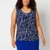 Black Label By Evan Picone Womens Plus Crew Neck Sleeveless Blouse In Blue