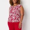Black Label By Evan Picone Womens Plus Keyhole Neck Sleeveless Blouse In Red