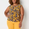 Black Label By Evan Picone Womens Plus Keyhole Neck Sleeveless Blouse In Yellow