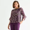 Black Label By Evan Picone Womens Round Neck 3/4 Sleeve Blouse In Purple
