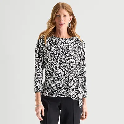 Black Label By Evan Picone Womens Round Neck 3/4 Sleeve Blouse In Purple