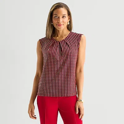Black Label By Evan Picone Womens Round Neck Short Sleeve Blouse In Red