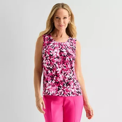 Black Label By Evan Picone Womens Round Neck Sleeveless Blouse In Pink