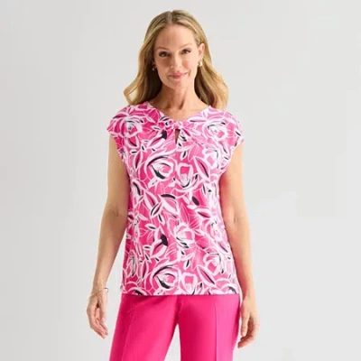Black Label By Evan Picone Womens Short Sleeve Blouse In Pink