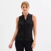 Black Label By Evan Picone Womens Sleeveless Embellished Blouse In Black