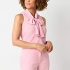 Black Label By Evan Picone Womens Split Tie Neck Sleeveless Blouse In Pink
