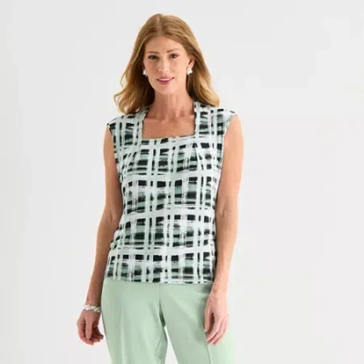 Black Label By Evan Picone Womens Square Neck Short Sleeve Blouse In Green