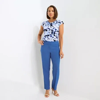 Black Label By Evan Picone Womens Straight Fit Straight Suit Pant In Blue