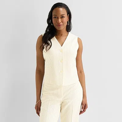 Black Label By Evan Picone Womens Striped Classic Fit Suit Vest In White