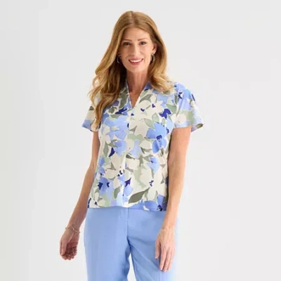Black Label By Evan Picone Womens V Neck Short Sleeve Blouse In Multi