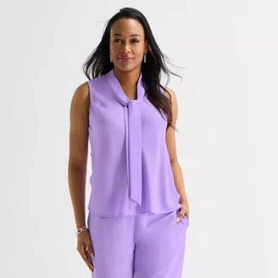 Black Label By Evan Picone Womens Y Neck Sleeveless Blouse In Purple
