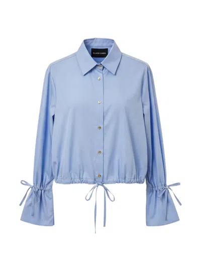 Black Label Drawstring-hem Long-sleeve Shirt In Blue