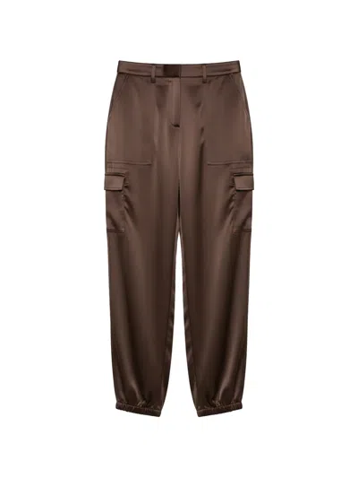Black Label Satin-finish Elasticated Cargo Pants In Brown