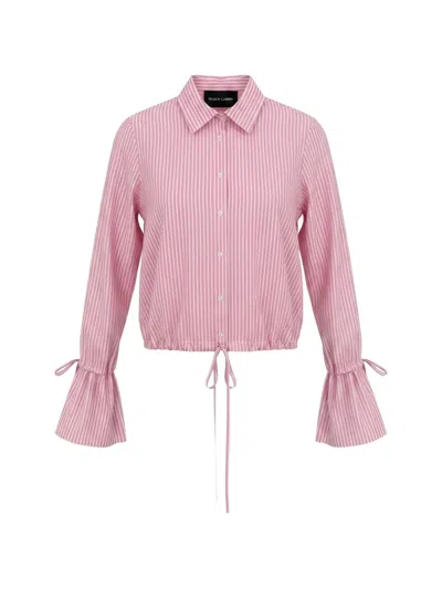 Black Label Striped Drawstring-hem Shirt In Pink