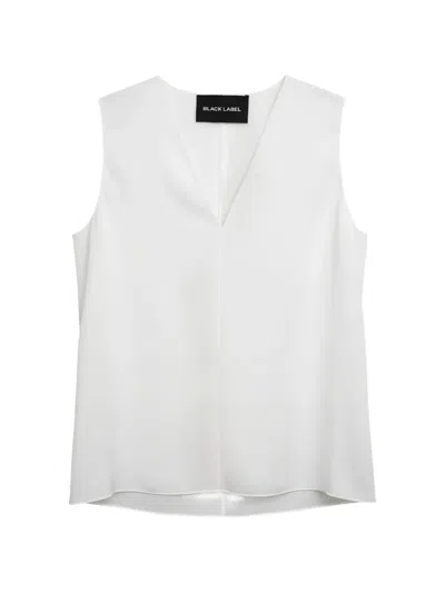 Black Label V-neck Sleeveless Top In White