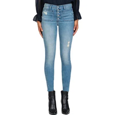 Black Orchid Distressed High Rise Skinny Jeans In One Call Away In Blue