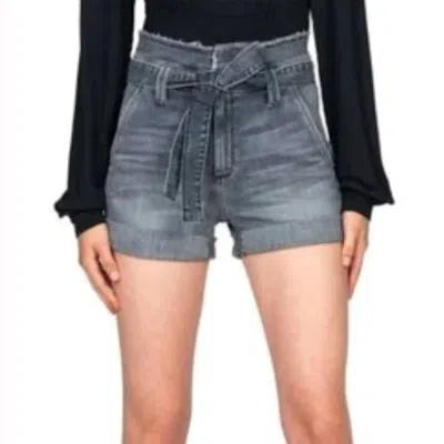 Black Orchid Barbara Belted Paper Bag Shorts In Gray Wash In Blue