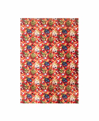 Black Paper Party Gnomie Houses Gift Wrap In Red